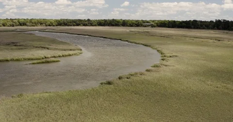 Aerial drone fly over bend in river Stock Footage 107756570