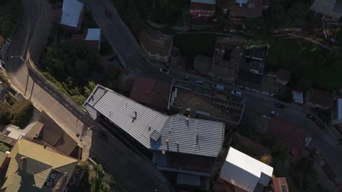 Aerial Drone Fly-Over of Unique Black Building in Valparaíso, Chile Stock Footage 320970857