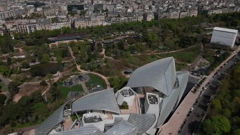 Aerial drone flyback over Louis Vuitton Foundation, Paris in France Stock Footage 219624052