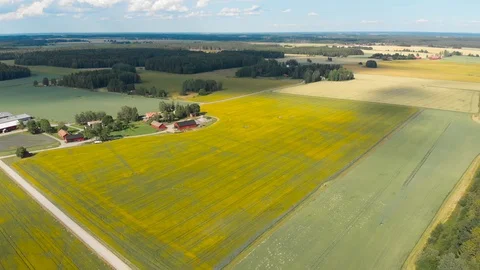 Aerial drone flying above scenery landscape agricultural fields shadow and light Stock Footage 114033853