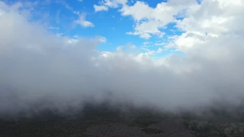 Aerial Drone - Flying into Clouds =  Lava Fields - Big Island Hawaii Stock-Footage 107893142