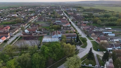 Aerial Drone Flying Forward Over Rural Village and Church Video stock 332988622