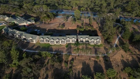 Aerial Drone Flying Forward Over Lush Winery Resort Area, 4K Stock Footage 333370731
