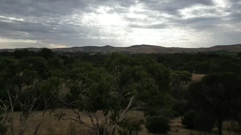 Aerial Drone Flying Forward Over Dry Drought Farmland with Mountain Valley 스톡 동영상 333372920
