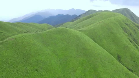 Aerial Drone Flying Over Alpine Meadow Ridge Wugong Mountain China Stock Footage 330286696