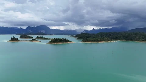 Aerial Drone Flying Over Cheow Lan Lake in Khao Sok, Thailand Stock Footage 335963971