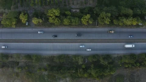 Aerial drone flying up over the freeway Stock Footage 138725480