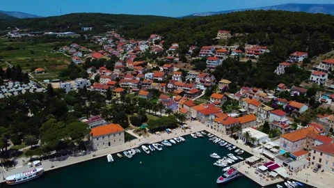 Aerial drone flying over jelsa harbor on hvar island croatia Stock Footage 340182041