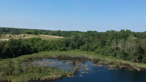 Aerial Drone Flying Over Lake Stock Footage