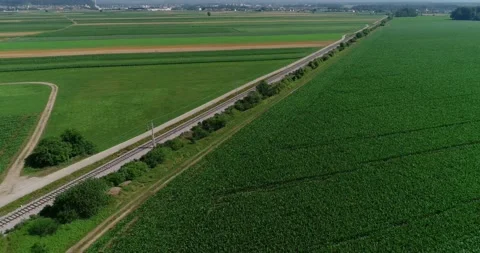 Aerial drone flying over large farming grassland fields Stock Footage 145307003