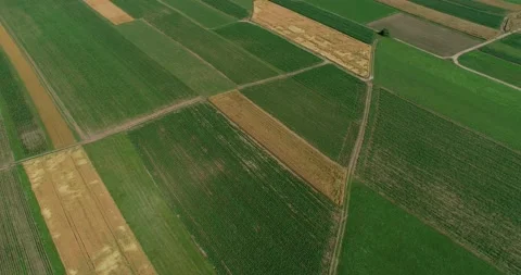 Aerial drone flying over large farming fields Stock Footage 145307699
