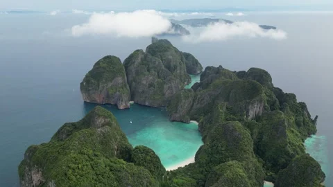 Aerial Drone Flying Over Maya Bay in Koh Phi Phi, Thailand Stock Footage 334721360