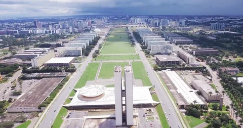 Aerial Drone Flying Over the National Congress of Brazil in Brasilia Stock Footage