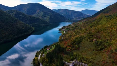 Aerial drone flying over pliva lake in jajce, bosnia Stock Footage 341302017