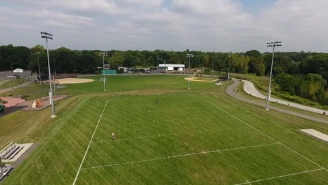 Aerial Drone Flying Over Practice Field Video stock 112275047