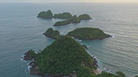 Aerial drone flying over red island archipelago in java indonesia 스톡 동영상 328920038