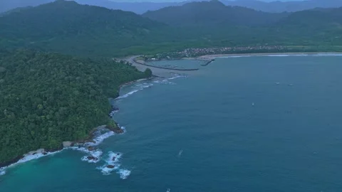 Aerial drone flying over red island java indonesia coastline 스톡 동영상 328920107