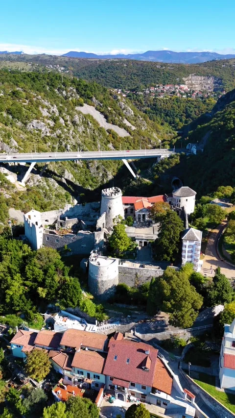 Aerial drone flying over trsat castle in rijeka croatia Stock Footage 336472870