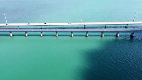 Aerial drone flying parallel to the Seven Mile Bridge Key West Florida Video stock 321452797