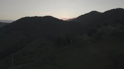 Aerial drone flying toward sunrise over Mountain, La Vega, R.D. 스톡 동영상 341018564