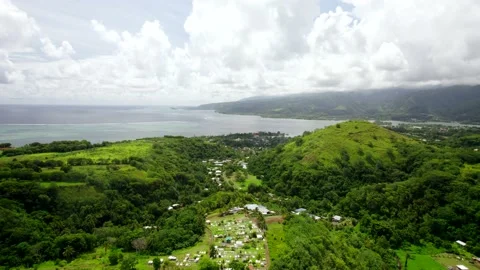 Aerial Drone Flying towards Cemetry in Tropical Jungle in Tahiti Iti 10Bit Stock Footage 171966983