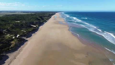 Aerial Drone Flyover Along Endless Venus Bay Beach Video stock 334836301