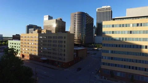 Aerial drone flyover of buildings in Downtown Tulsa, Oklahoma. Stock Footage