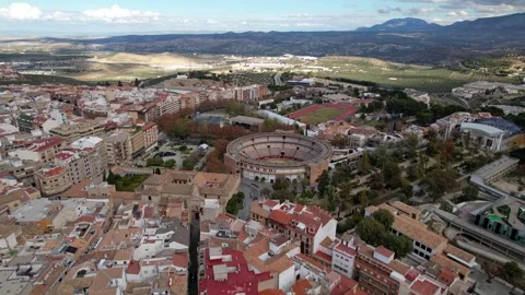 Aerial Drone Flyover of Jaen Old Town and Historic Cityscape, Spain Stock Footage 323971876