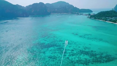Aerial Drone Flyover on Koh Phi Phi, Thailand Stock Footage 75655622
