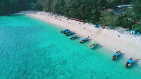 Aerial Drone Flyover on Koh Phi Phi, Thailand Stock Footage 75655662