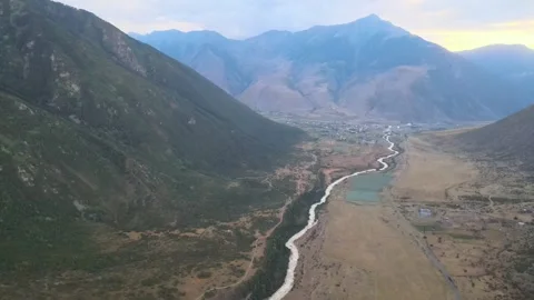 Aerial drone flyover, mountain gorge and valley Stock Footage 337407561
