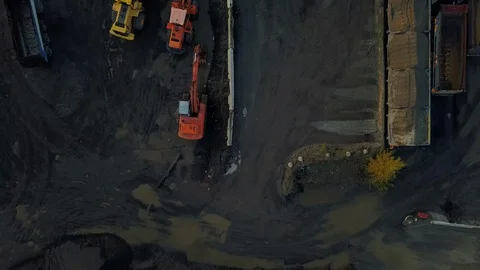 Aerial Drone Footage 4K Top View an Industrial Cave with Machinery Stock Footage