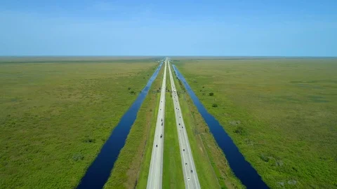 Aerial drone footage Alligator Alley road Florida Stock Footage 92001159