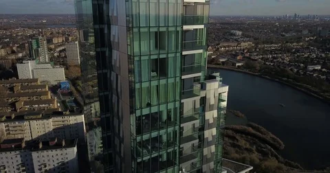 Aerial drone footage of apartment buildings in London, England. Stock Footage