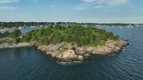 Aerial Drone Footage of Bailey Hill on Nahant, MA Near Boston Stock Footage 213080341
