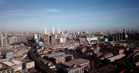 Aerial drone footage of Battersea Power Station in South West London, England. Stock Footage