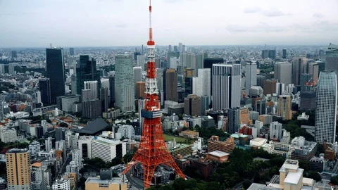 Aerial drone footage - The beautiful Tokyo Tower Stock Footage