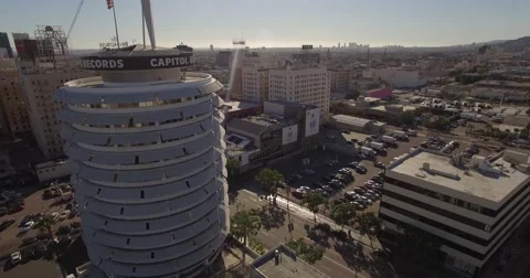 Aerial Drone Footage of Capitol Records in Hollywood, Ca Stock Footage