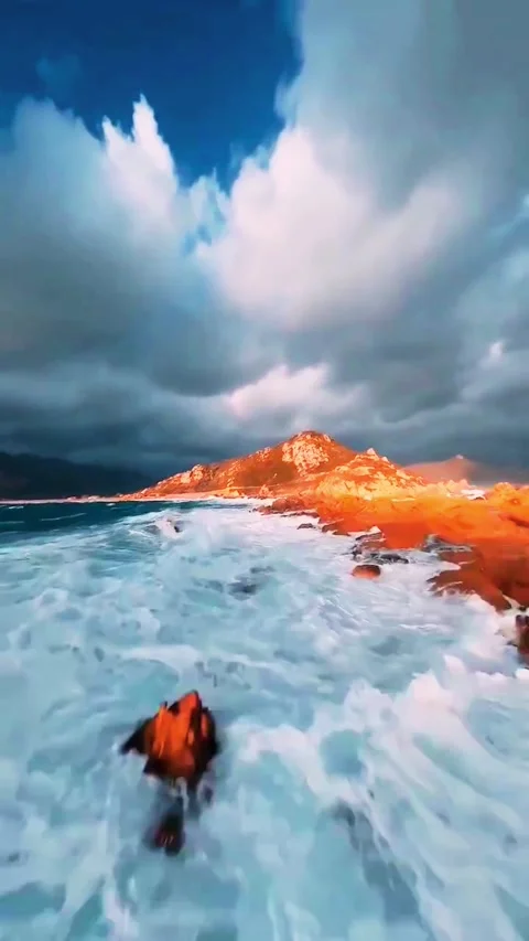 Aerial drone footage captures dramatic ocean waves crashing against rocky c.. Stock Footage 331352305