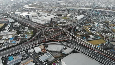 Aerial Drone Footage of a Complex Highway Junction in Tokyo, Japan Video stock 332159607