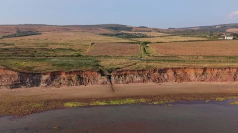 Aerial drone footage of Compton Bay and Brook Chine Beach Stock Footage 340528437