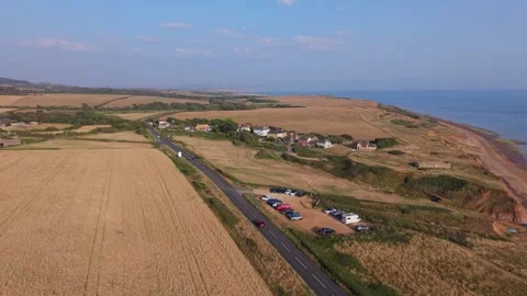 Aerial drone footage of Compton Bay and Brook Chine Beach Stock Footage 340529554