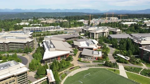 Aerial / drone footage of the developing new campus at Microsoft Corporate Stock Footage 142340669