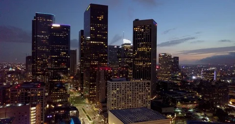 Aerial Drone footage of downtown Los Angeles. This was shot at sunset showing Stock Footage