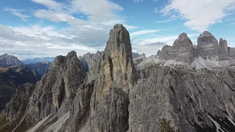 Aerial drone footage of dramatic Dolomite mountain landscape in Italy Stock Footage 327865941