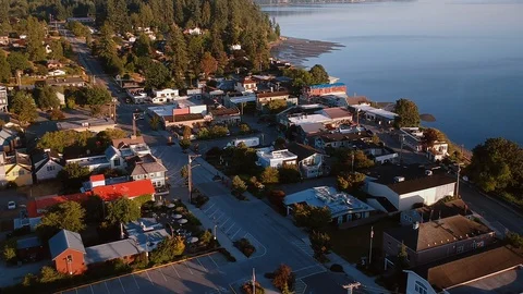 Aerial Drone Footage Empty Desolate Tourist Town No Cars People Sunrise Vídeo Stock 128454936