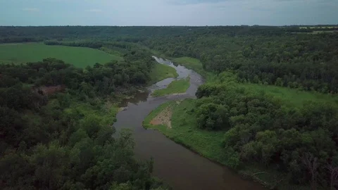 Aerial drone footage falling down over Pembina Gorge in North Dakota Stock Footage 123426760