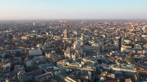 Aerial drone footage of famous statue on cathedral Duomo in Milan Italy Stock Footage