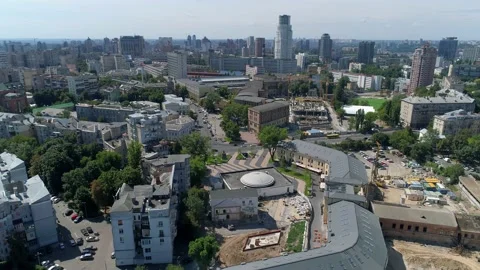 Aerial drone footage. Fly over Arsenalna metro station district in Kyiv. Stock-Footage 167365053