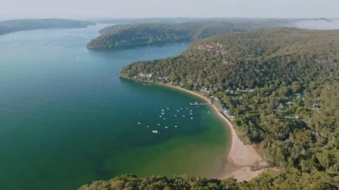 Aerial drone footage of Great Mackerel Beach Stock Footage 236000853